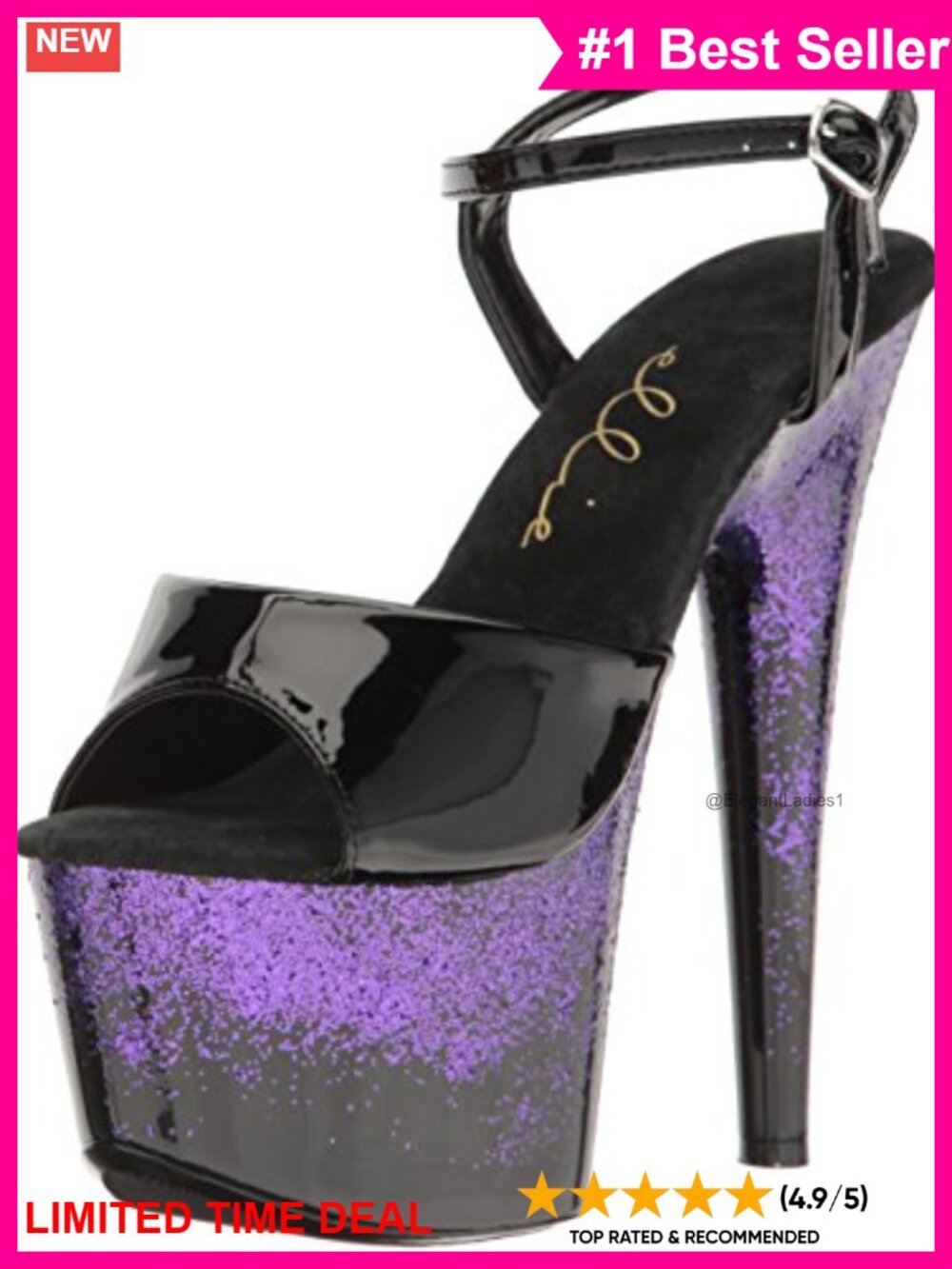 Glitter Platform Sandals Leather Adjustable Strap Open Toe Dressy Party Heels